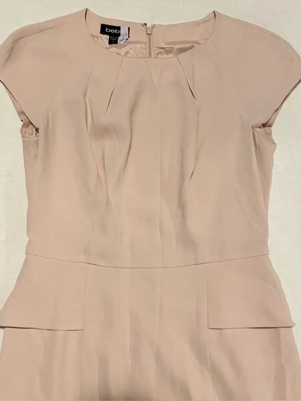 Bebe Nude Peplum Sheath Dress Cap Sleeve - Size 6 - Picture 2 of 16